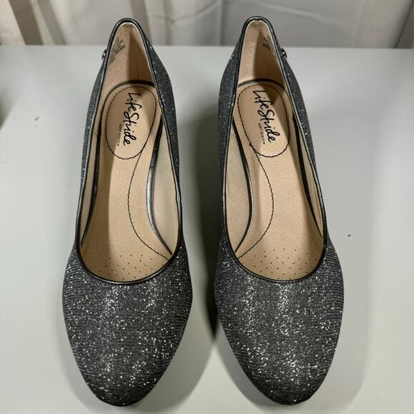 LifeStride Parigi Silver Glitter Heels Size 7.5M Dress Pumps Soft System - Picture 3 of 11